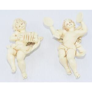Vintage Fontanini Italy Angel Cherub Hanging Christmas Ornaments Set #3